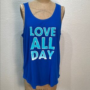 Zelos Women XL Blue 'Love All Day' Athletic Round Neck Tank‎ Top